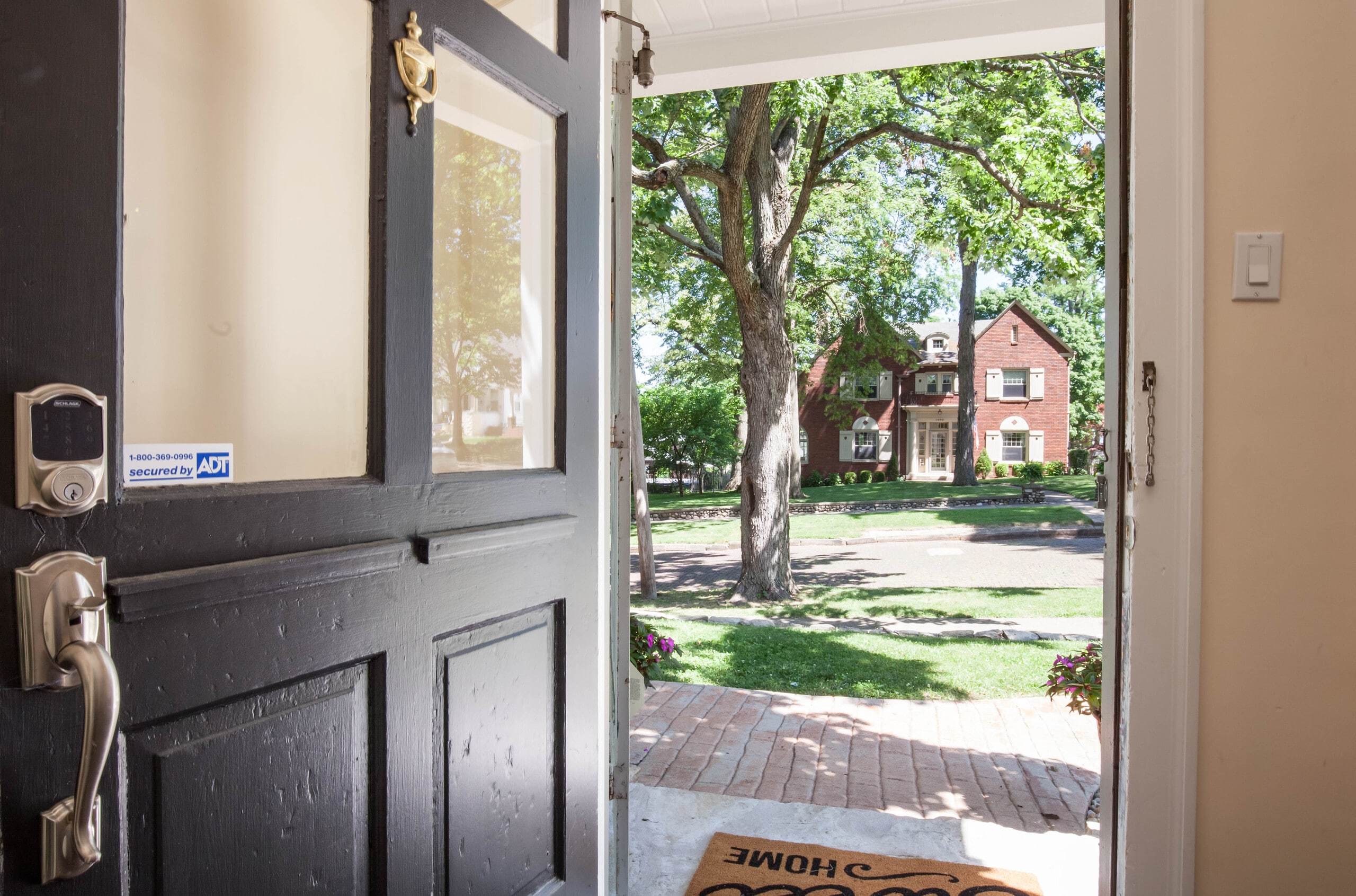 Open door to residential street in Central Illinois